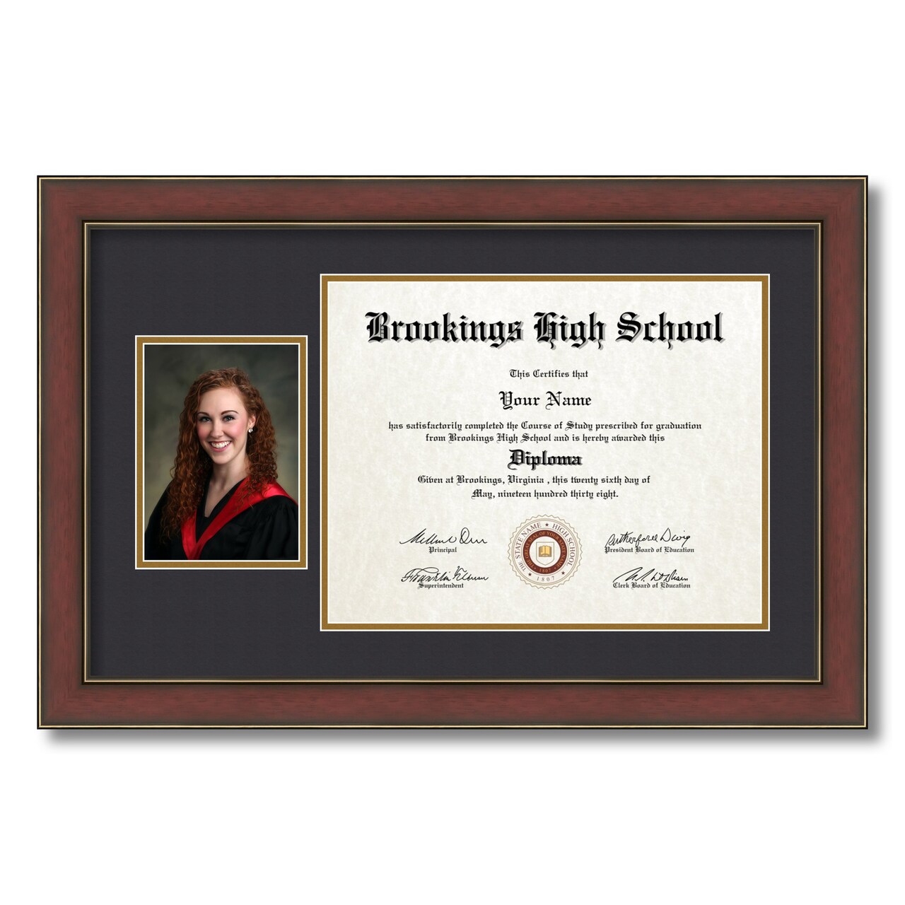 ArtToFrames 11x14 inch Diploma Frame with 6" x 8" Inch Image Opening - Framed with Black and Gold Mats, Comes with Regular Acrylic and Sawtooth Hanger for Wall Hanging (DT-11x14)